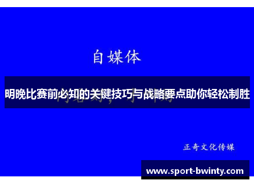 明晚比赛前必知的关键技巧与战略要点助你轻松制胜