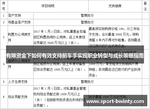 有限资金下如何有效支持前车手实现职业转型与成长策略指南